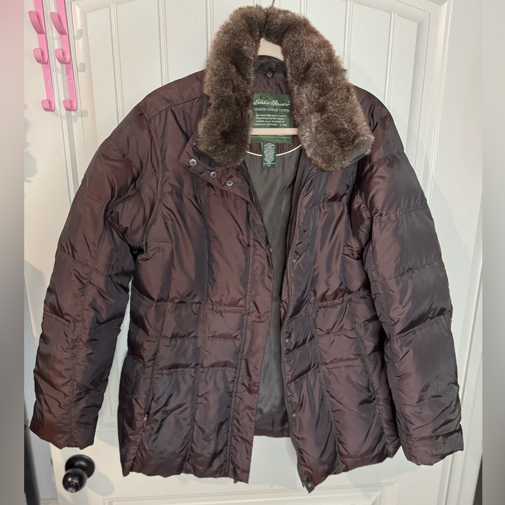 Eddie Bauer Chocolate Brown Fur-Collar Ski Jacket - Picture 11 of 12